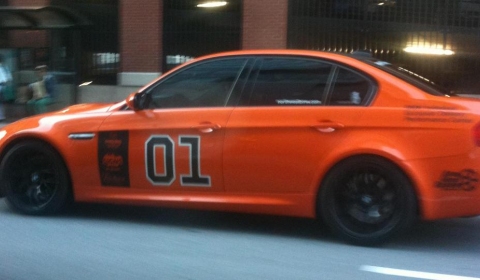 Spotted BMW M3 Sedan in Dukes of Hazzard General Lee Colours