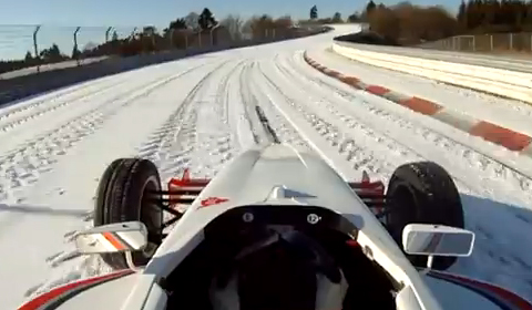 Video Formula Race Car on Icy and Snowy Nurburgring