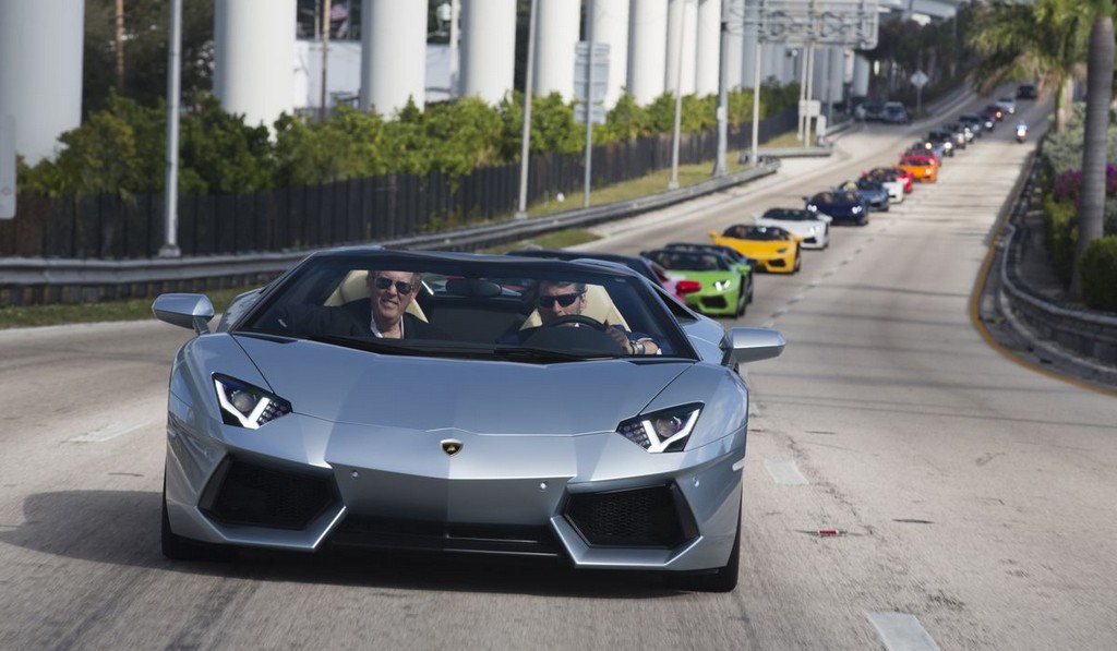 Video: Twelve Lamborghini Aventador Roadster's in Miami