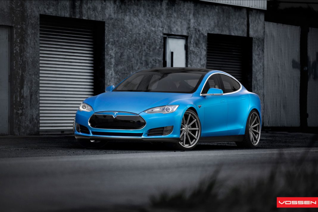 Gallery: Blue Tesla Model S on Vossen Wheels