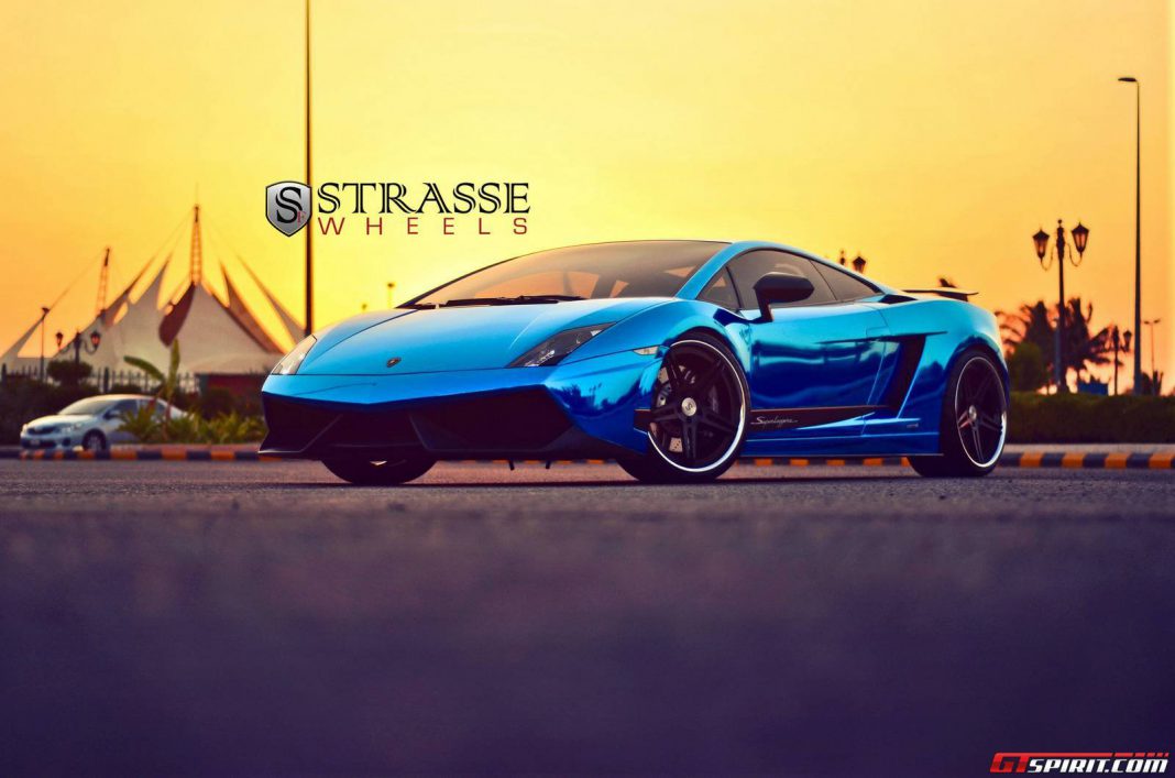 Cromo Blue Lamborghini Gallardo Superleggera Lowered on Strasse Wheels