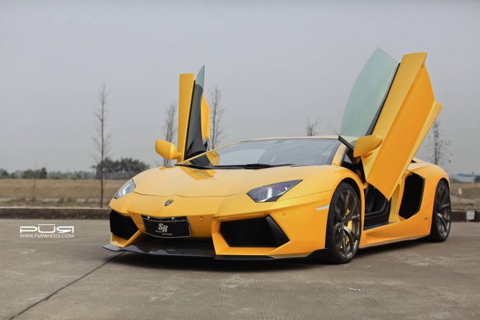 Bright Yellow Lamborghini Aventador on Bronze PUR Wheels
