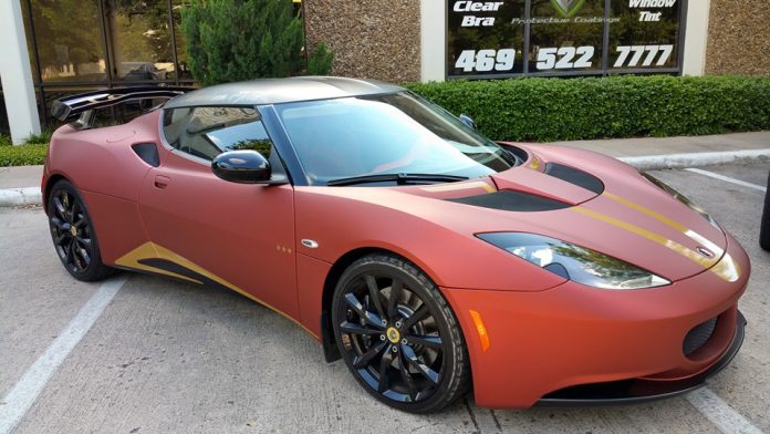 goldRush Rally Lotus Evora Wrapped in Anodized Aluminum Red