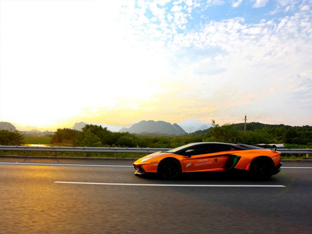 Lamborghini Aventador sunset